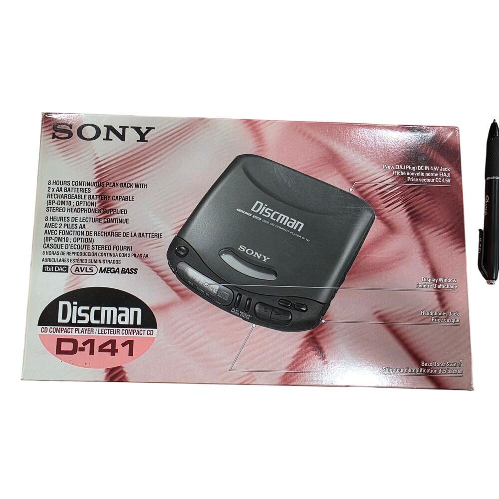 Vintage SONY Portable Personal Discman D-141 Black Digital Mega Bass - Picture 2 of 6